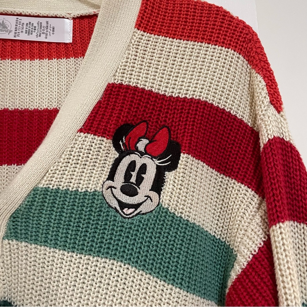 Disney Striped Cardigan with Minnie Mouse and Mickey shaped buttons size medium - Picture 3 of 8
